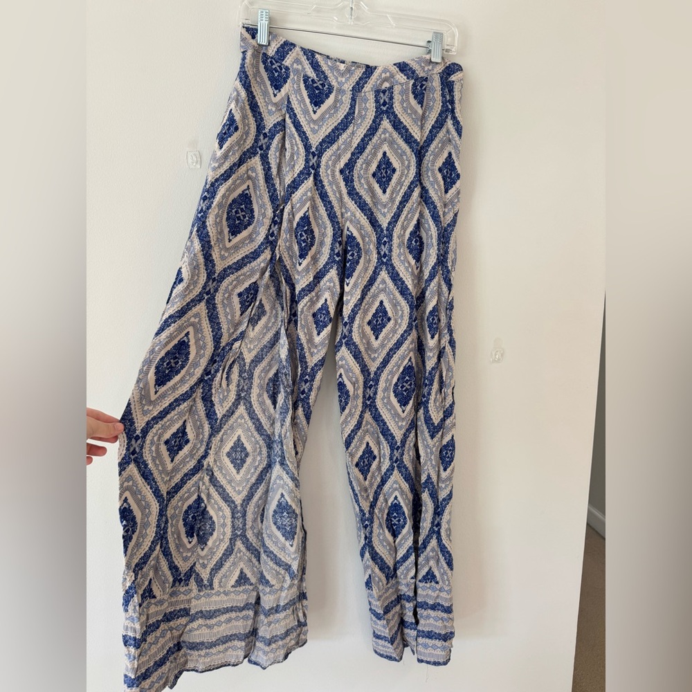 South Moon Under Blue and Cream Wide-Leg Printed Pants